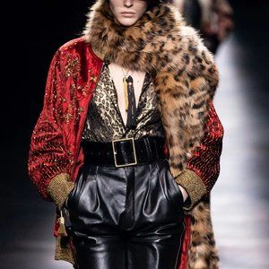 Saint Laurent FW19 Oversized Beaded Red Velvet Varsity Bomber Jacket